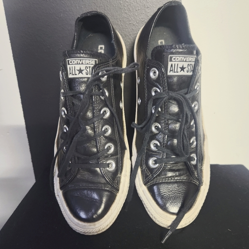 Converse Black Leather Low Top Sneakers
